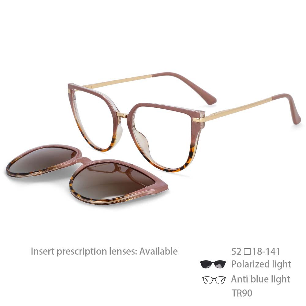 CCSpace Unisex Full Rim Oversized Square Tr 90 Frame Eyeglasses Clip On Sunglasses 53791 Clip On Sunglasses CCSpace China khaki-leopard