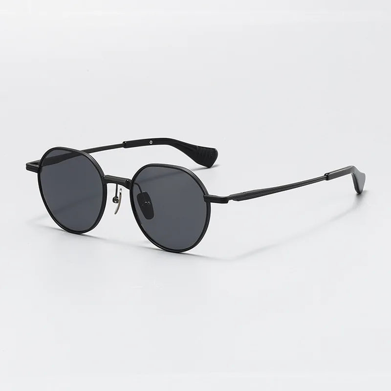 Black Mask Unisex Full Rim Flat Top Round Titanium Polarized Sunglasses 5046 Sunglasses Black Mask Black-Gray As Shown