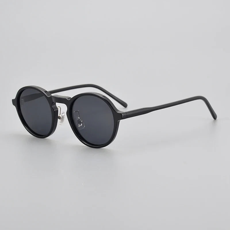 Black Mask Unisex Full Rim Round Acetate Polarized Sunglasses 14543 Sunglasses Black Mask Black-Gray As Shown