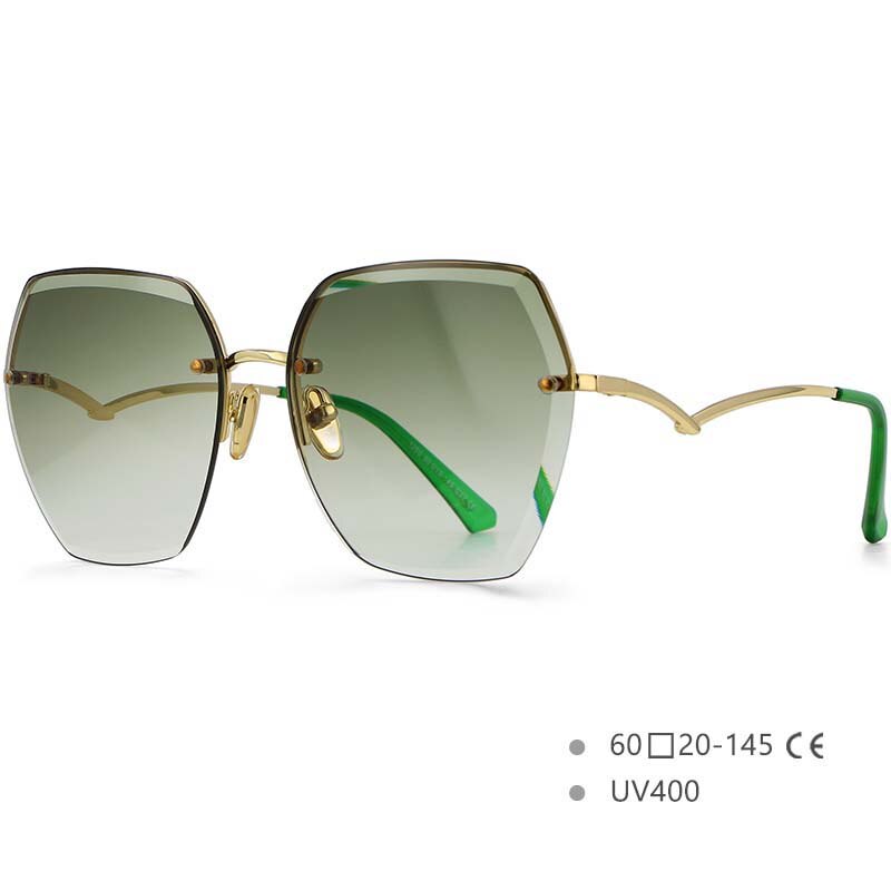 CCSpace Women's Rimless Irregular Oval Alloy Frame Sunglasses 54591 Sunglasses CCspace Sunglasses Green China 54591