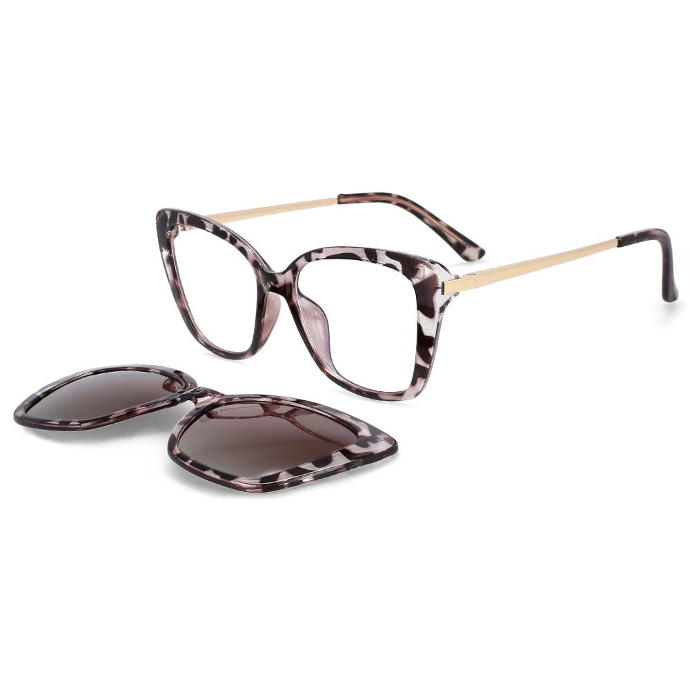 CCSpace Women's Full Rim Rectangle Cat Eye Tr 90 Titanium Frame Eyeglasses Clip On Sunglasses 53851 Clip On Sunglasses CCspace leopard China white