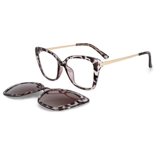 CCSpace Women's Full Rim Rectangle Cat Eye Tr 90 Titanium Frame Eyeglasses Clip On Sunglasses 53851 Clip On Sunglasses CCspace leopard China white