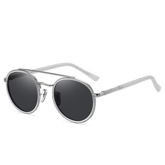 Yimaruili Unisex Full Rim Round Double Bridge Alloy Polarized Sunglasses C3816 Sunglasses Yimaruili Sunglasses White Silver C7 Other