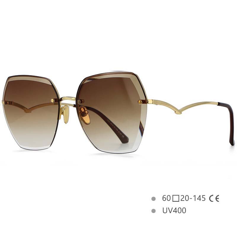 CCSpace Women's Rimless Irregular Oval Alloy Frame Sunglasses 54591 Sunglasses CCspace Sunglasses Tea China 54591