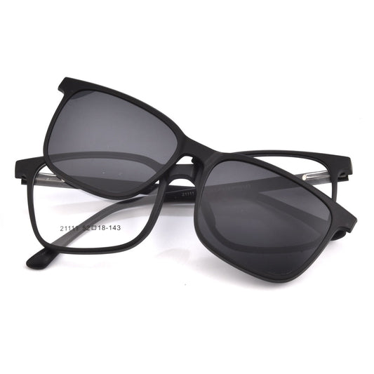 Gmei Unisex 2 In 1 Polarized Clip-On Sunglasses Square Plastic Frame Eyeglasses  21111 Sunglasses Gmei Optical C2 Matte Black