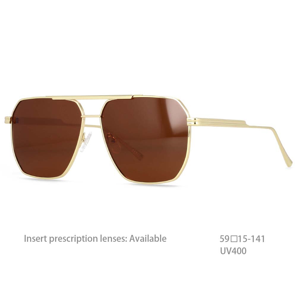 CCSpace Women's Full Rim Square Double Bridge Alloy Frame Sunglasses 54444 Sunglasses CCspace Sunglasses gold-brown 54444