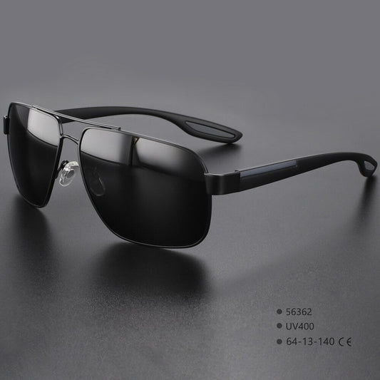 CCSpace Men's Full Rim Square Double Bridge Alloy Polarized Sunglasses 56362 Sunglasses CCspace Sunglasses C1Black