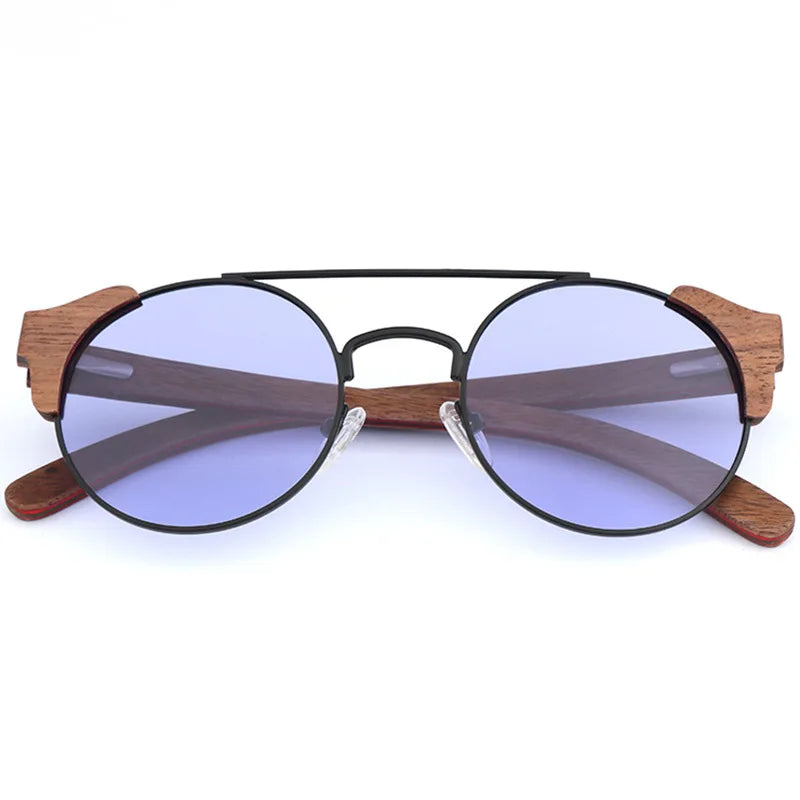 Hdcrafter Unisex Full Rim Round Alloy Wood Sunglasses 56229 Sunglasses HdCrafter Sunglasses PURPLE