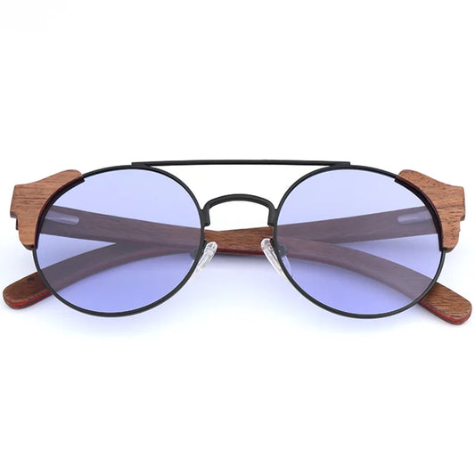 Hdcrafter Unisex Full Rim Round Alloy Wood Sunglasses 56229 Sunglasses HdCrafter Sunglasses PURPLE