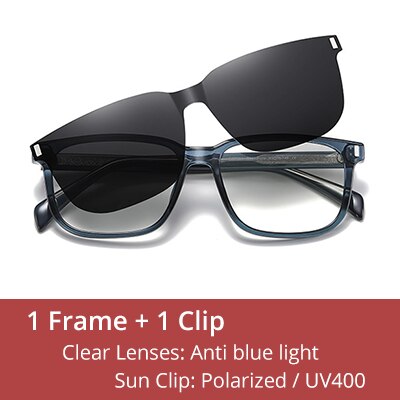 Ralferty Men's Full Rim Square Tr 90 Acetate Eyeglasses With Clip On Polarized Sunglasses D7201 Clip On Sunglasses Ralferty C643 Blue China As picture