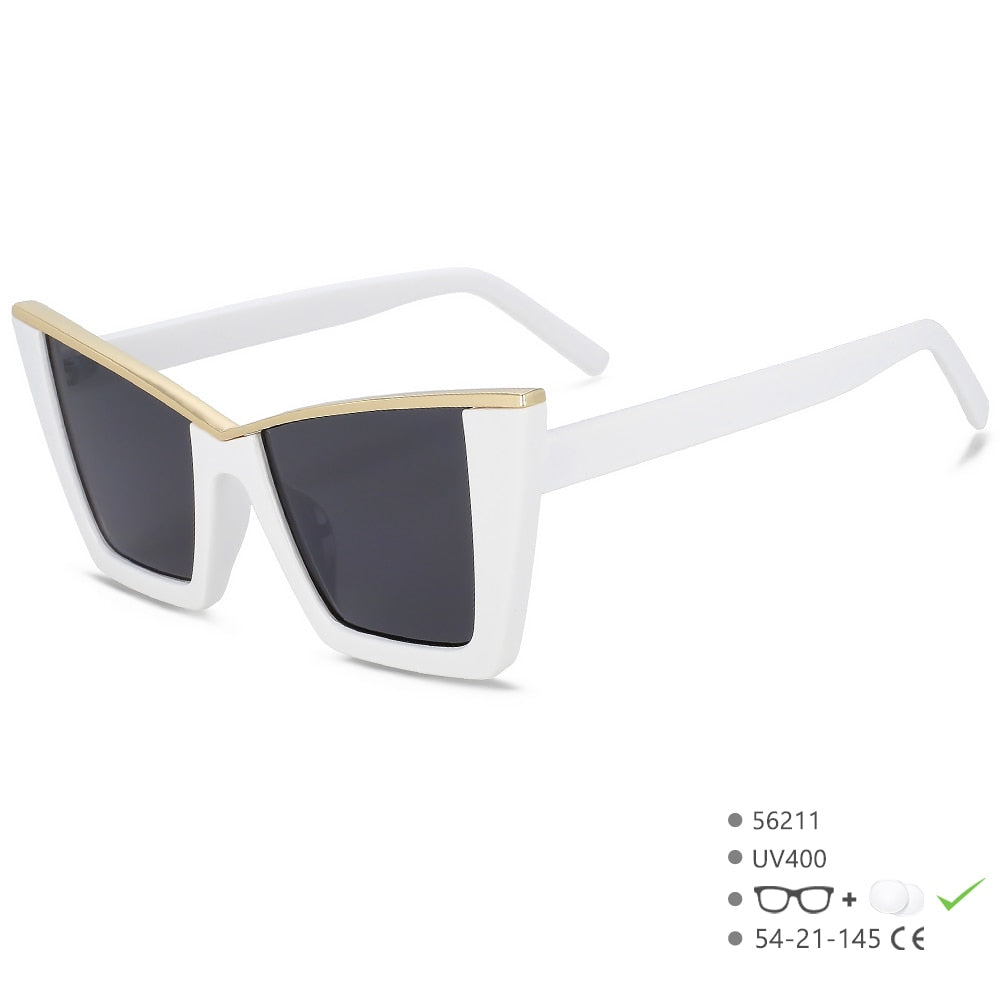 CCSpace Women's Full Rim Square Cat Eye Tr 90 UV400 Sunglasses 56211 Sunglasses CCspace Sunglasses C2WhiteGrey