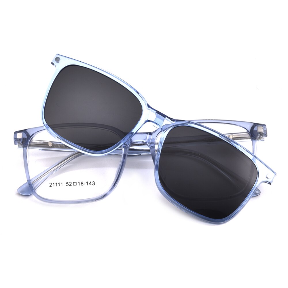 Gmei Unisex 2 In 1 Polarized Clip-On Sunglasses Square Plastic Frame Eyeglasses  21111 Sunglasses Gmei Optical C4 Transparent Blue