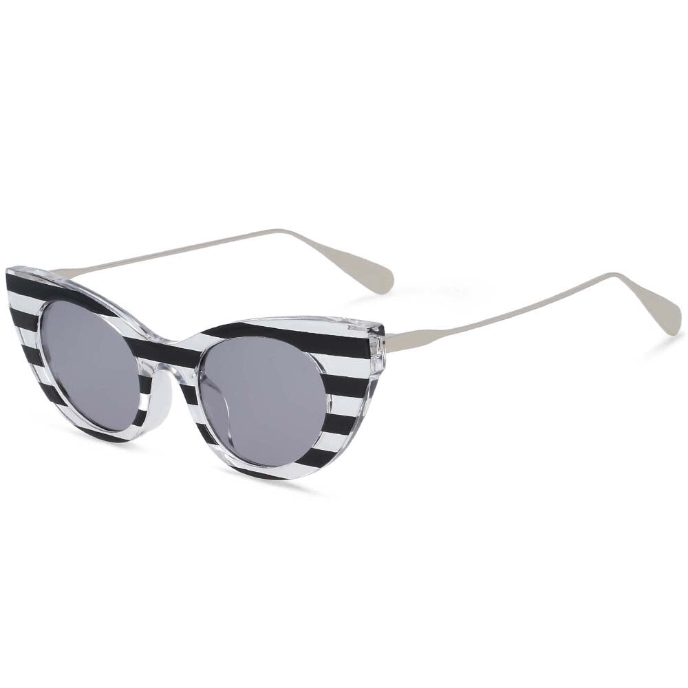 CCSpace Women's Full Rim Cat Eye Resin Frame Sunglasses 54236 Sunglasses CCspace Sunglasses White stripe 54236