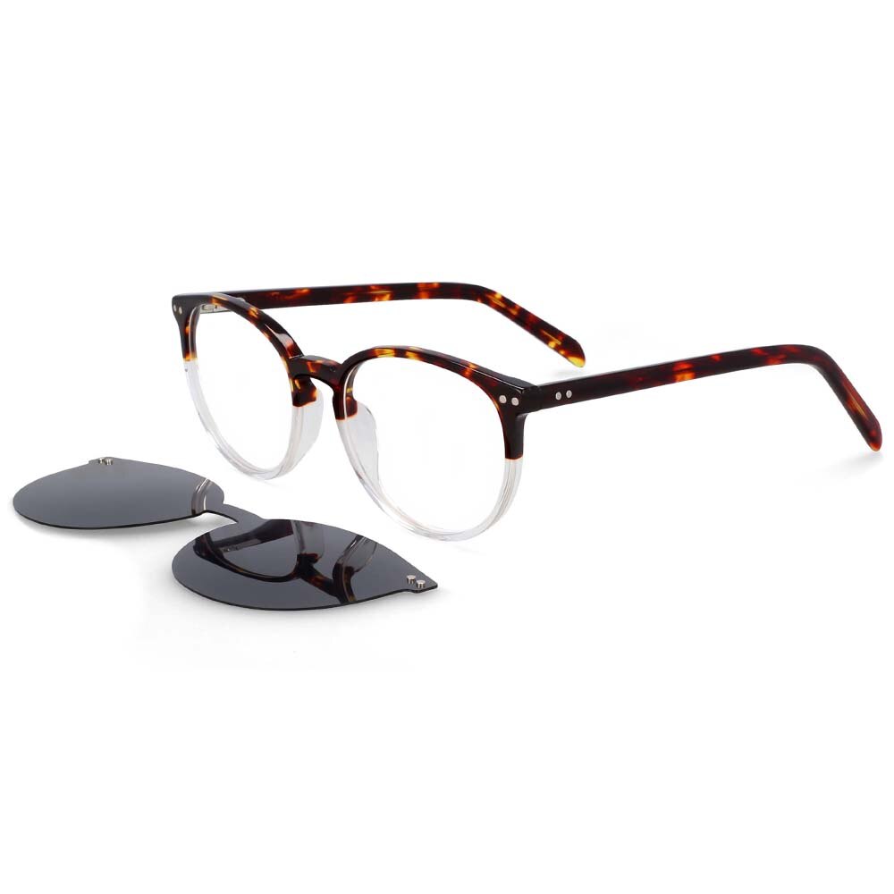 CCSpace Unisex Full Rim Round Cat Eye Acetate Frame Eyeglasses Clip On Sunglasses 54331 Clip On Sunglasses CCspace amber China white