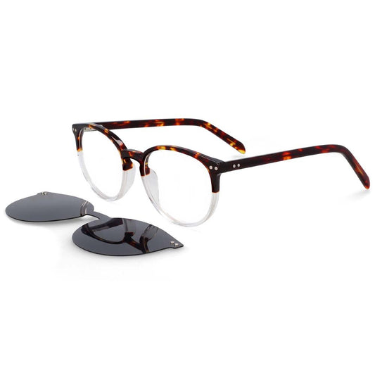 CCSpace Unisex Full Rim Round Cat Eye Acetate Frame Eyeglasses Clip On Sunglasses 54331 Clip On Sunglasses CCspace amber China white