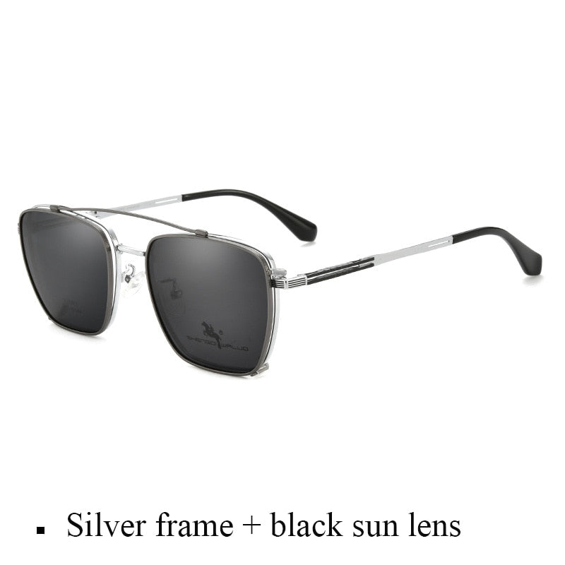 Bclear Men's Full Rim Square Alloy Frame Eyeglasses Clip On Polarized Sunglasses Zt95001 Sunglasses Bclear Silver