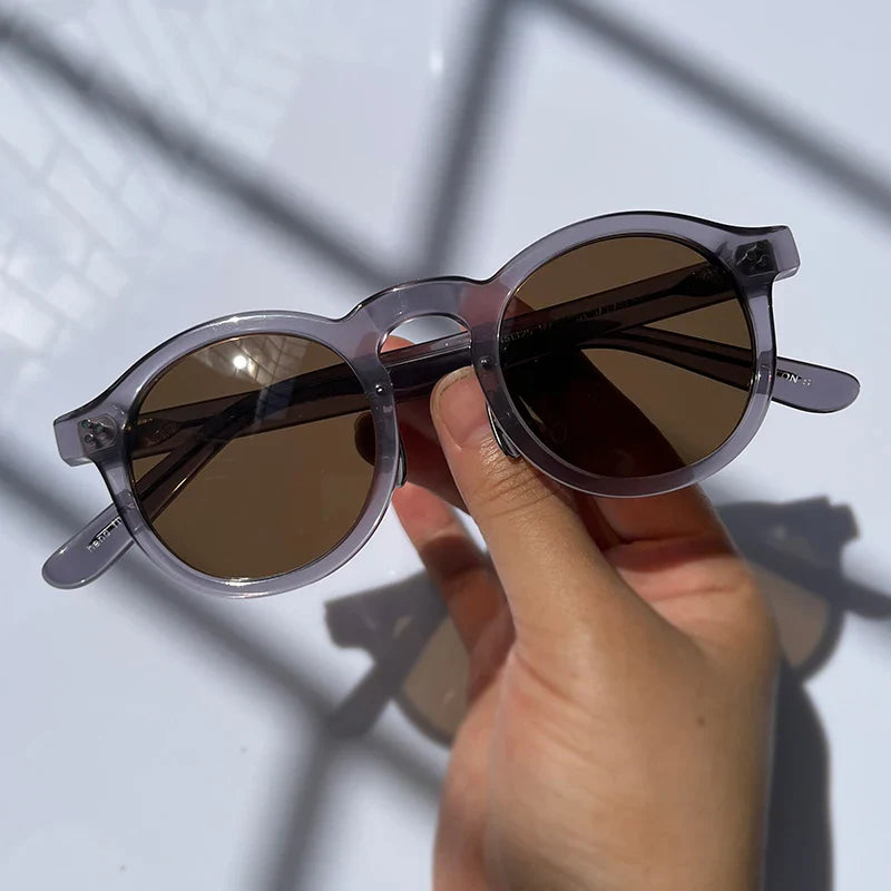 Black Mask Unisex Full Rim Acetate Round Polarized Sunglasses 14143 Sunglasses Black Mask Gray-Brown As Shown