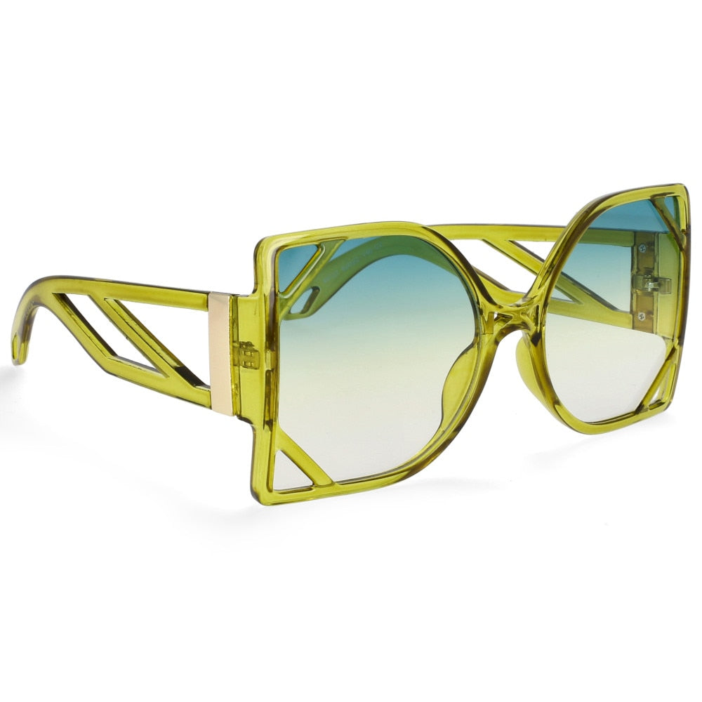 CCSpace Women's Full Rim Oversized Square Resin Hollow Frame Sunglasses 49127 Sunglasses CCspace Sunglasses C2Lemon-Yellow