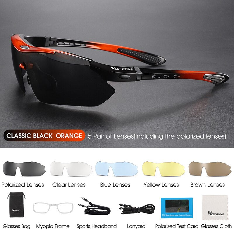 West Biking Unisex Full Rim Rectangle Acetate Polarized Sport Sunglasses YP0703111-135-136 Sunglasses West Biking 142 Orange 5Lens China