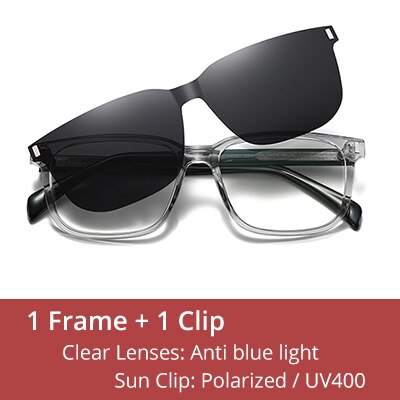 Ralferty Men's Full Rim Square Tr 90 Acetate Eyeglasses With Clip On Polarized Sunglasses D7201 Clip On Sunglasses Ralferty C644 Gray China As picture