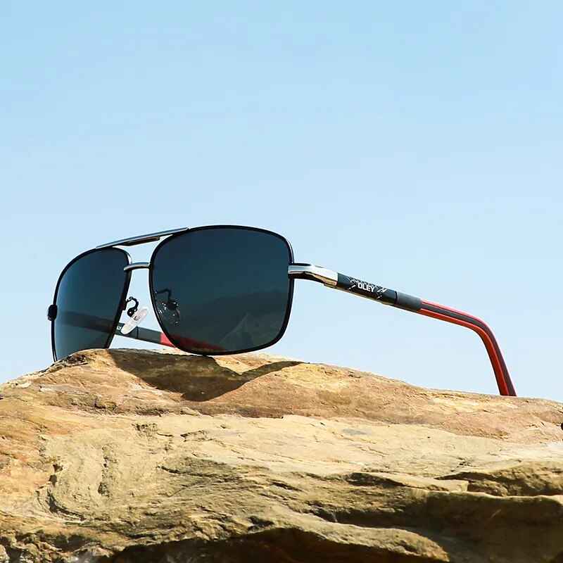 Oley Women's Full Rim Square Double Bridge Aluminum Magnesium Polarized Sunglasses Y7613 Sunglasses Oley Y7613 Black OLEY