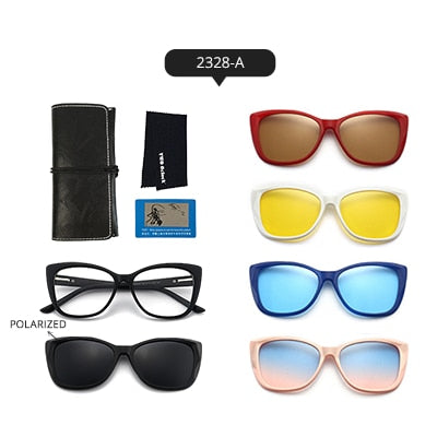 Ralferty Women's Full Rim Square Cat EyeTr 90 Acetate Eyeglasses With Clip On Polarized Sunglasses TR2345 Clip On Sunglasses Ralferty 2328-A China As picture