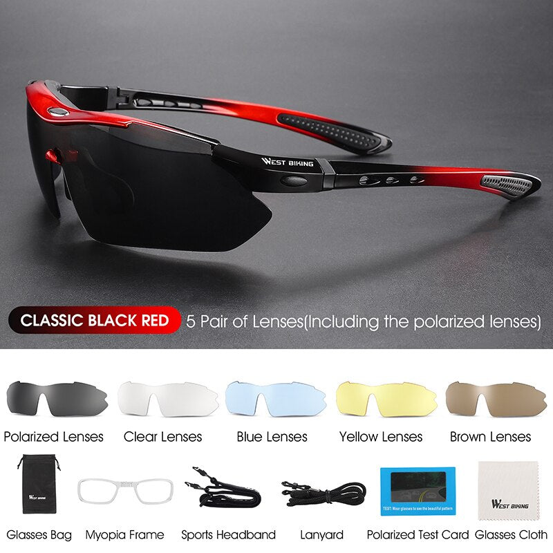 West Biking Unisex Full Rim Rectangle Acetate Polarized Sport Sunglasses YP0703111-135-136 Sunglasses West Biking 142 Red 5Lens China