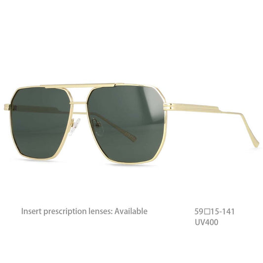 CCSpace Women's Full Rim Square Double Bridge Alloy Frame Sunglasses 54444 Sunglasses CCspace Sunglasses gold-green 54444