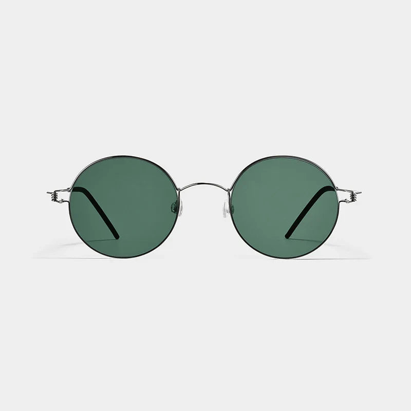 Black Mask Unisex Full Rim Round Screwless Titanium Sunglasses 28609 Sunglasses Black Mask Silver-Green As Shown