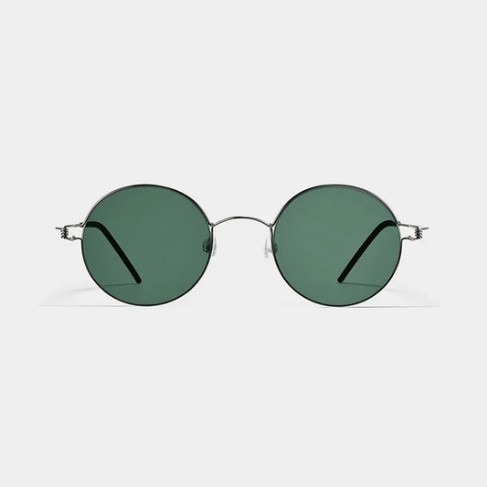 Black Mask Unisex Full Rim Round Screwless Titanium Sunglasses 28609 Sunglasses Black Mask Silver-Green As Shown