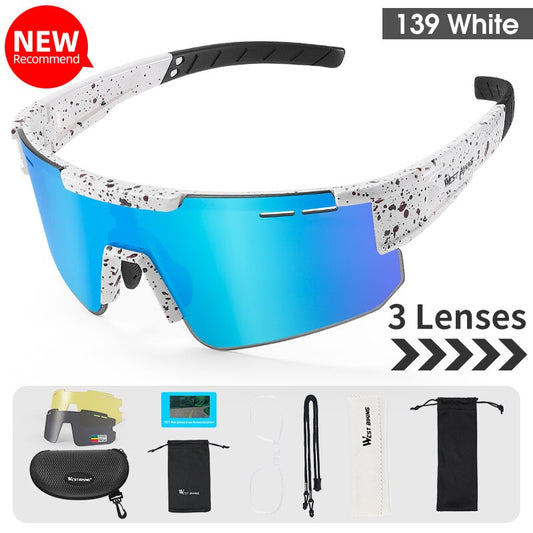 West Biking Unisex Semi Rim Tr 90 Polarized Sport Sunglasses YP0703138 Sunglasses West Biking 139 White Polarized 3 Lens