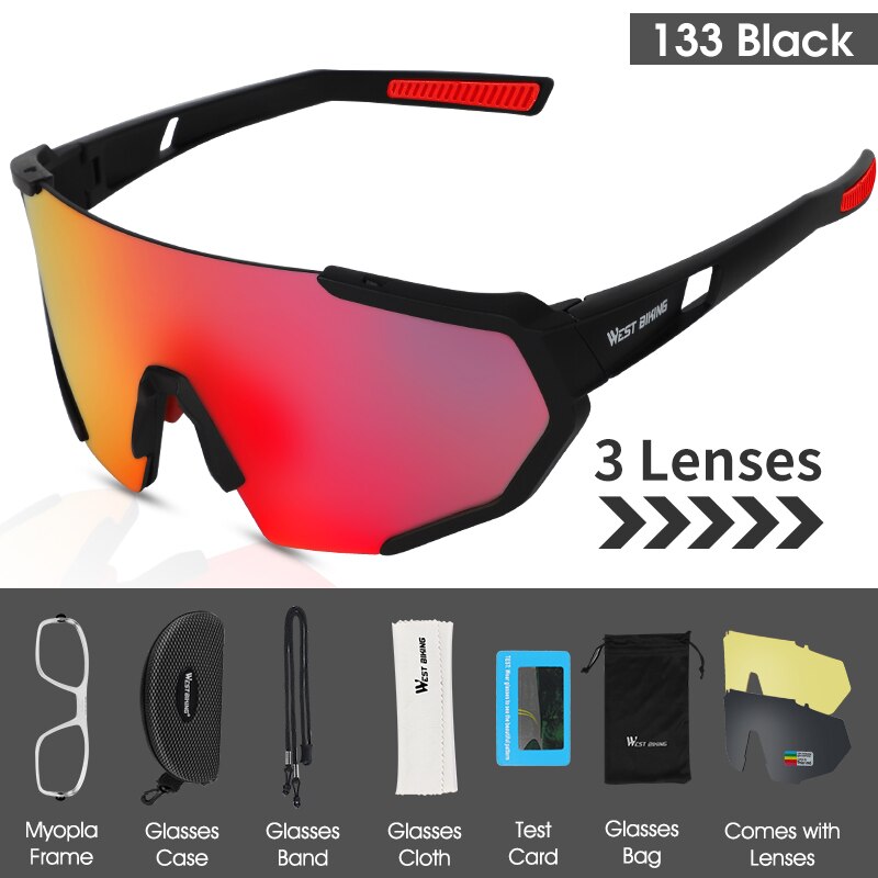 West Biking Unisex Semi Rim Tr 90 Polarized Sport Sunglasses YP0703138 Sunglasses West Biking 133 Black Polarized 3 Lens