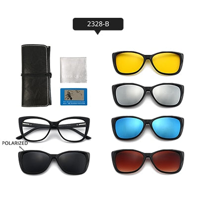 Ralferty Women's Full Rim Square Cat EyeTr 90 Acetate Eyeglasses With Clip On Polarized Sunglasses TR2345 Clip On Sunglasses Ralferty 2328-B China As picture