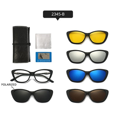 Ralferty Women's Full Rim Square Cat EyeTr 90 Acetate Eyeglasses With Clip On Polarized Sunglasses TR2345 Clip On Sunglasses Ralferty 2345-B China As picture