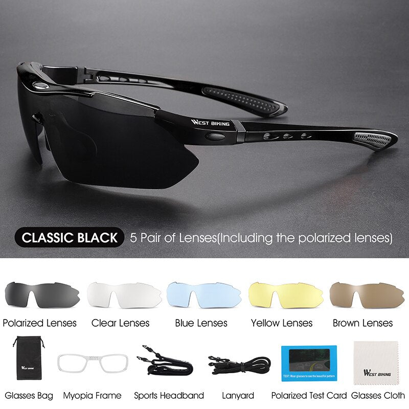 West Biking Unisex Full Rim Rectangle Acetate Polarized Sport Sunglasses YP0703111-135-136 Sunglasses West Biking 142 Black 5Lens China