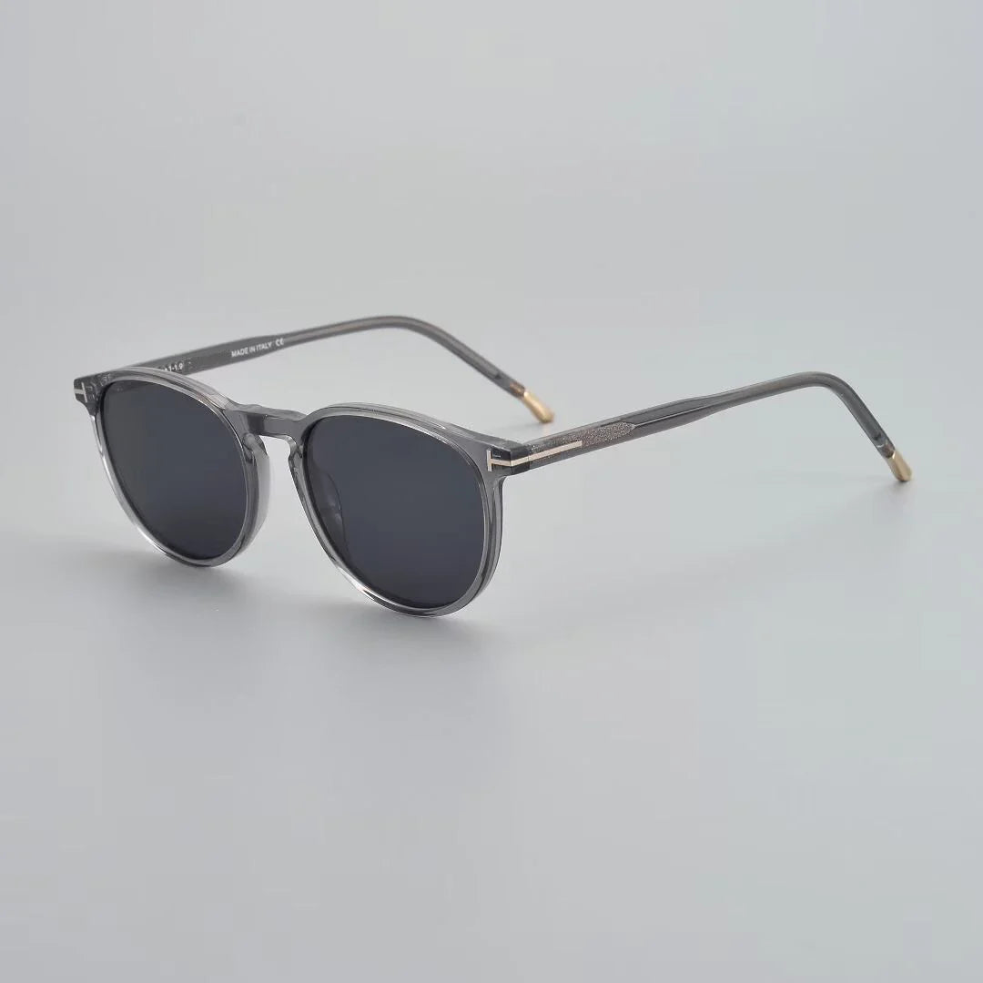 Black Mask Unisex Full Rim Acetate Round Polarized Sunglasses 5608b Sunglasses Black Mask Clear Grey As Shown