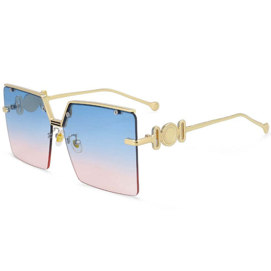 CCSpace Women's Rimless Oversized Rectangle Alloy Frame Sunglasses 54213 Sunglasses CCspace Sunglasses Blue pink