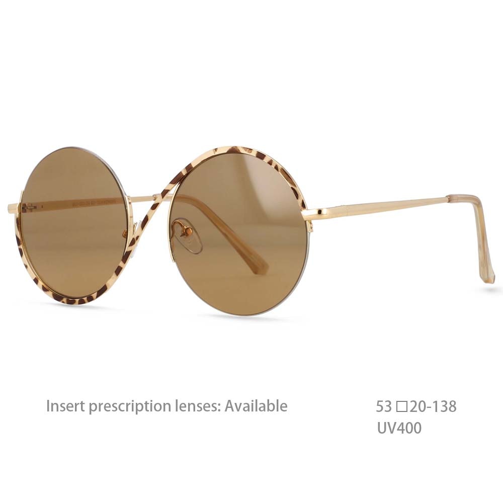 CCSpace Unisex Semi Rim Round Alloy Frame Sunglasses 54042 Sunglasses CCspace Sunglasses leopard white