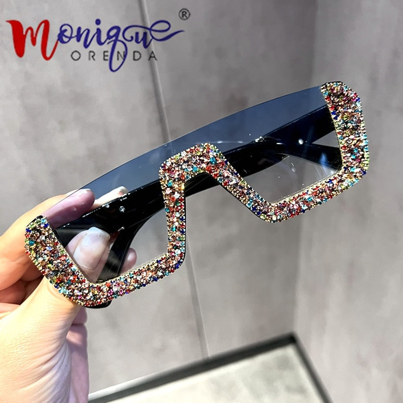 Monique Orenda Women's Semi Rim Square Acetate Frame UV400 Sunglasses 8248 Sunglasses Monique Orenda Blue mix Rhinestone China Other