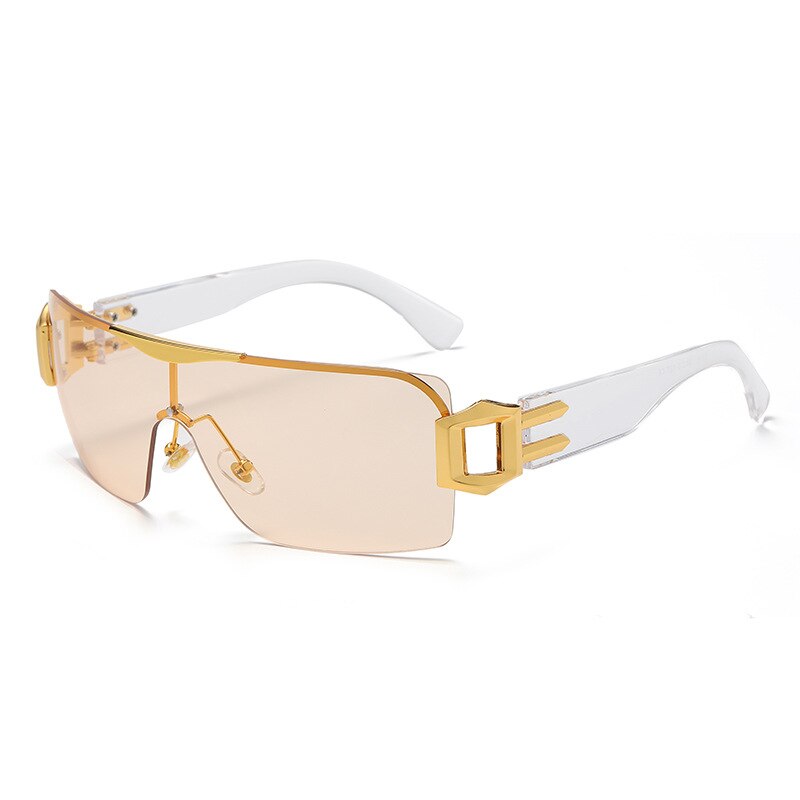 CCSpace Unisex Rimless Oversized Square Tr 90 One Lens UV400 Sunglasses 56326 Sunglasses CCspace Sunglasses C6GoldTea