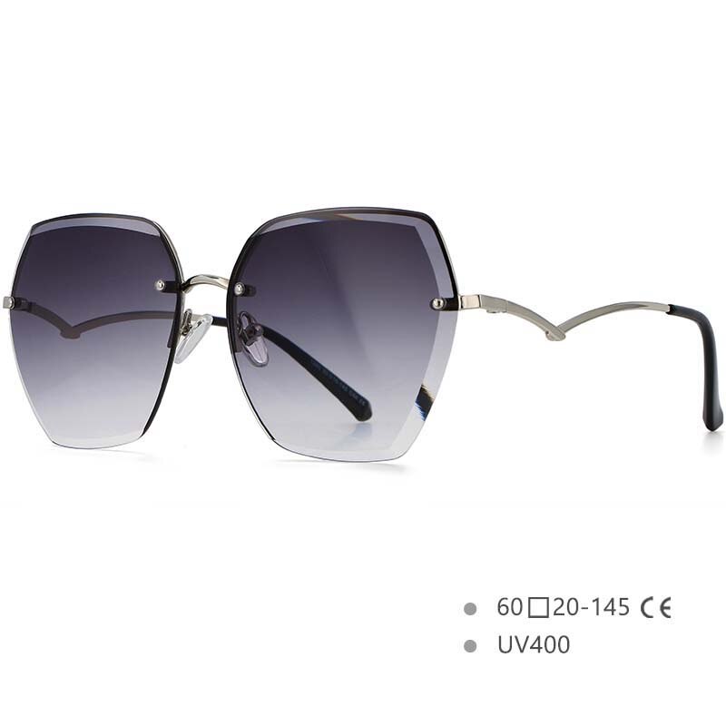 CCSpace Women's Rimless Irregular Oval Alloy Frame Sunglasses 54591 Sunglasses CCspace Sunglasses Gray China 54591