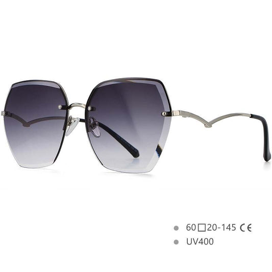 CCSpace Women's Rimless Irregular Oval Alloy Frame Sunglasses 54591 Sunglasses CCspace Sunglasses Gray China 54591