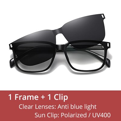 Ralferty Men's Full Rim Square Tr 90 Acetate Eyeglasses With Clip On Polarized Sunglasses D7201 Clip On Sunglasses Ralferty C01 Black China As picture