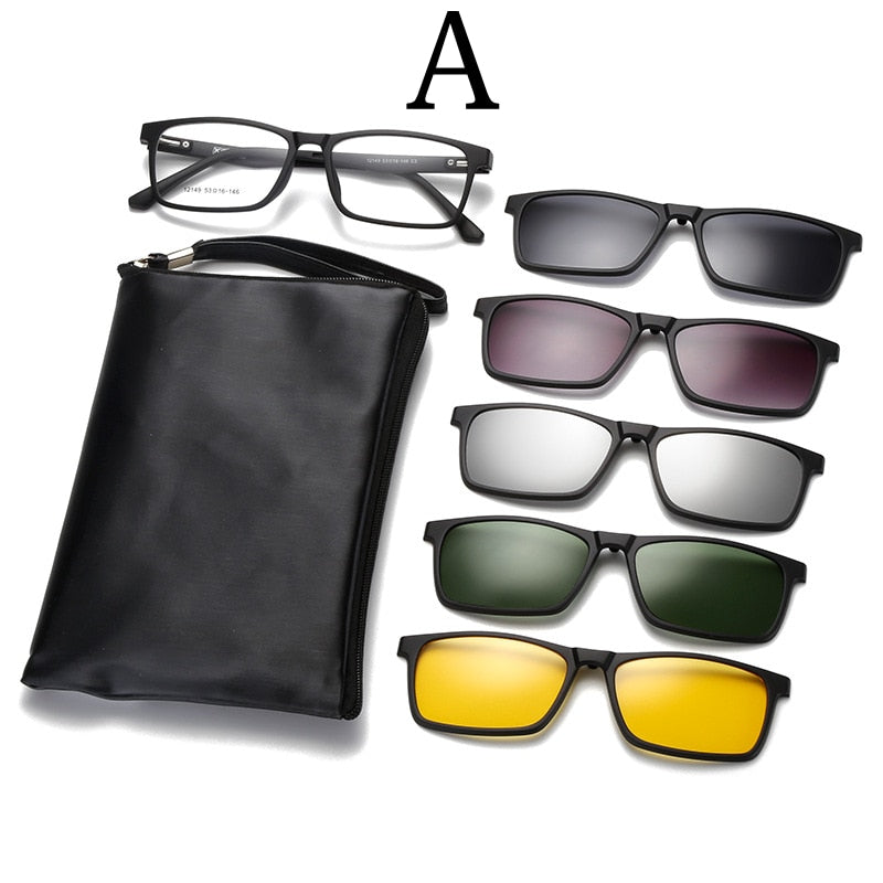 Yimaruili Unisex Full Rim Square Tr 90 Eyeglasses 5 Clip On Polarized Sunglasses 12149 Clip On Sunglasses Yimaruili Eyeglasses A