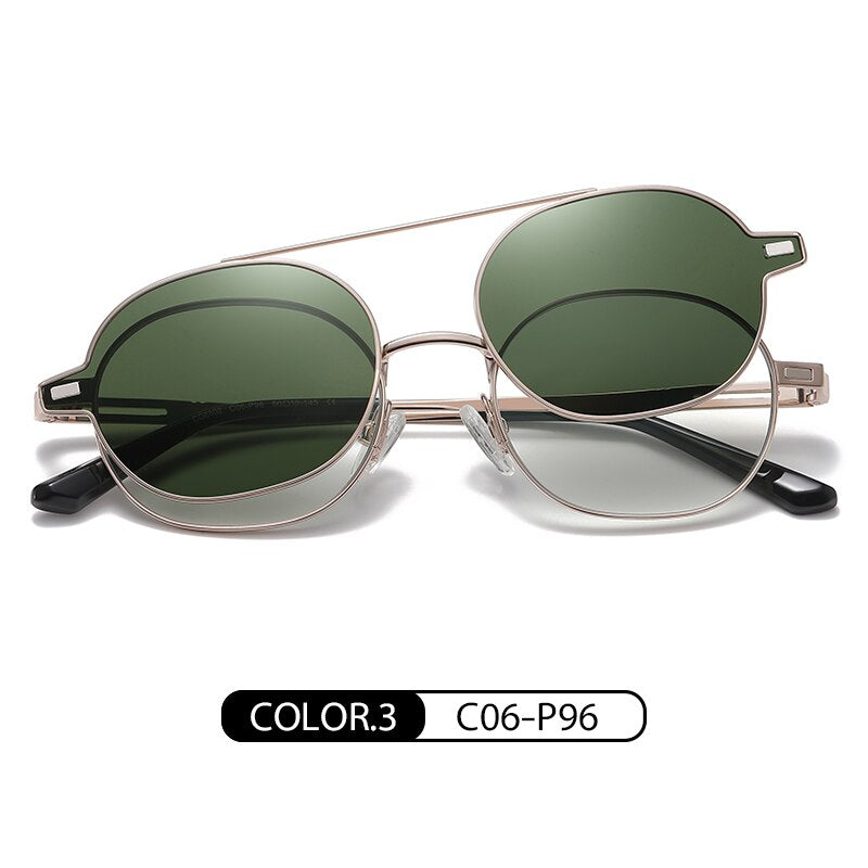 Zirosat Unisex Full Rim Round Alloy Eyeglasses Clip On Sunglasses CG8802 Clip On Sunglasses Zirosat green