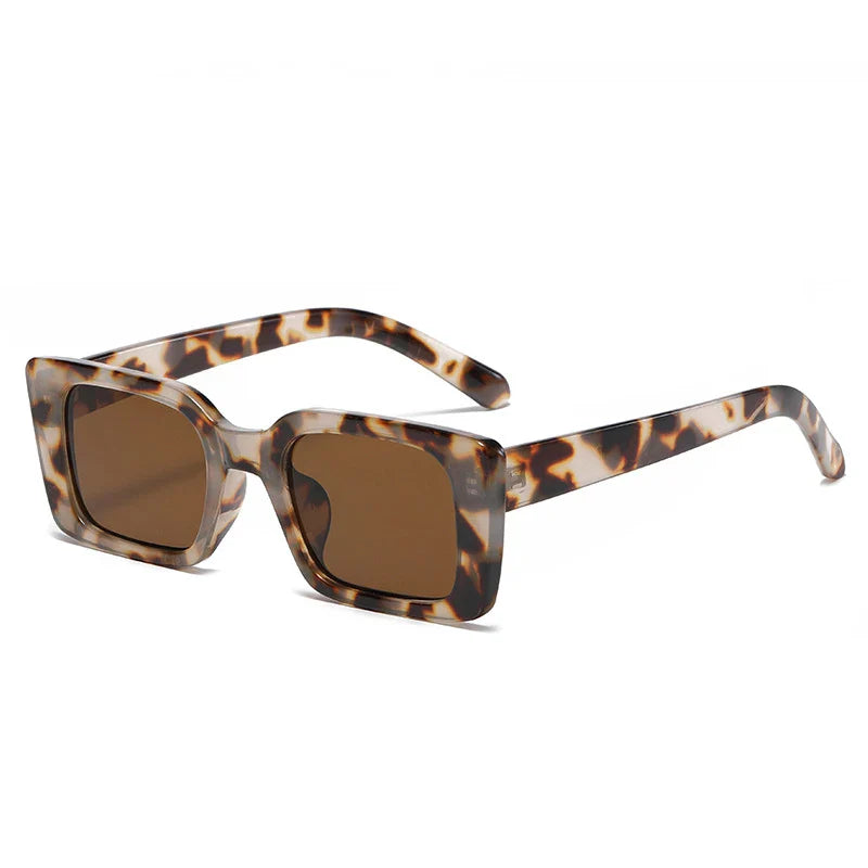 SO&EI Ins Popular Fashion Small Rectangle Sunglasses Women Retro Leopard Shades UV400 Men Trending Square Sun Glasses S&H Glasses Store
