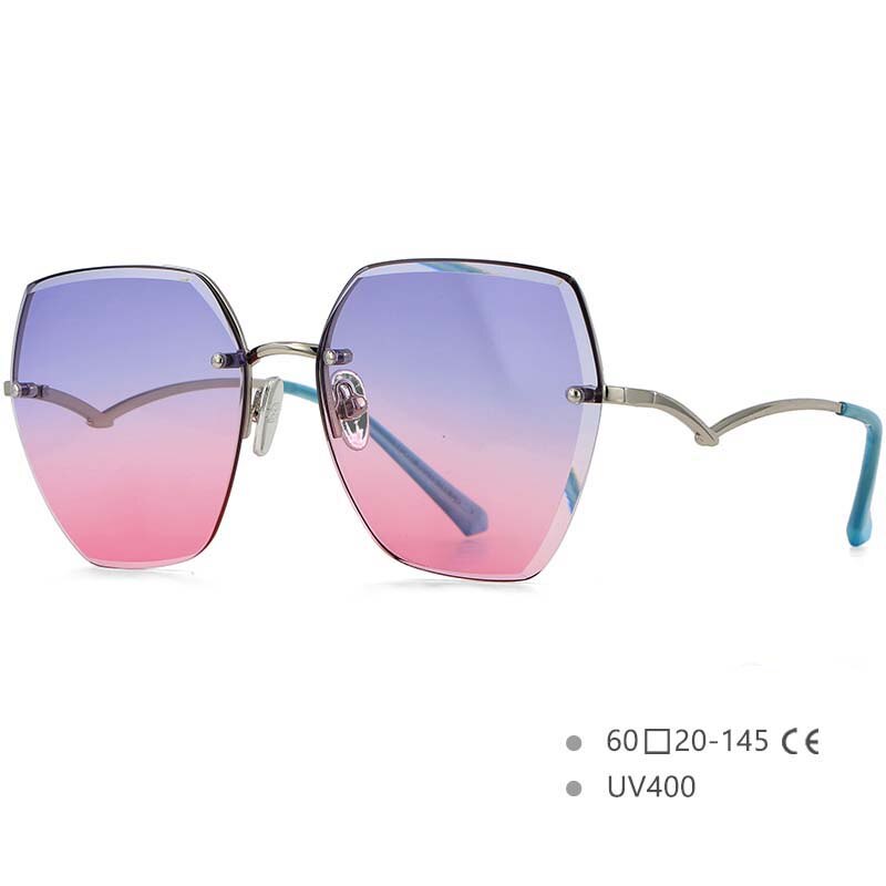CCSpace Women's Rimless Irregular Oval Alloy Frame Sunglasses 54591 Sunglasses CCspace Sunglasses Blue-pink China 54591