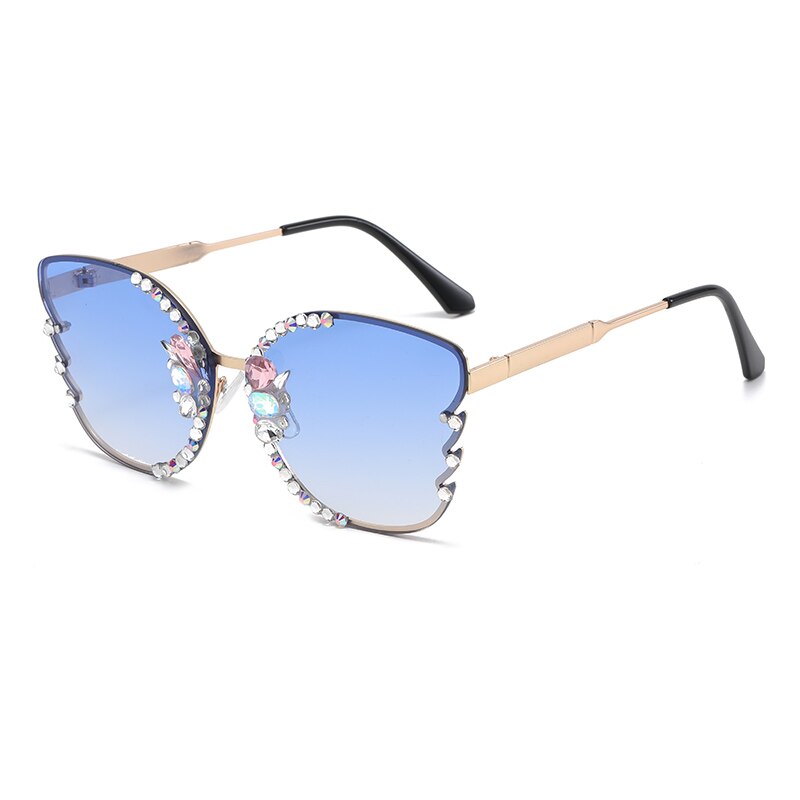 Ettatend Women's Sunglasses Cat Eye Gradient 6666q Sunglasses Ettatend blue Gold