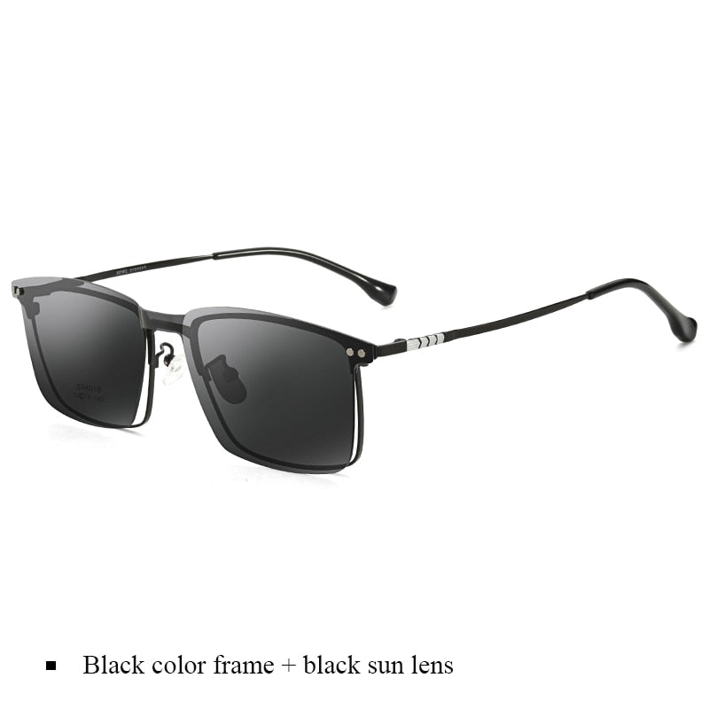 Bclear Men's Full Rim Square Alloy Frame Eyeglasses With Clip On Polarized Sunglasses Zt94016 Sunglasses Bclear Black frame