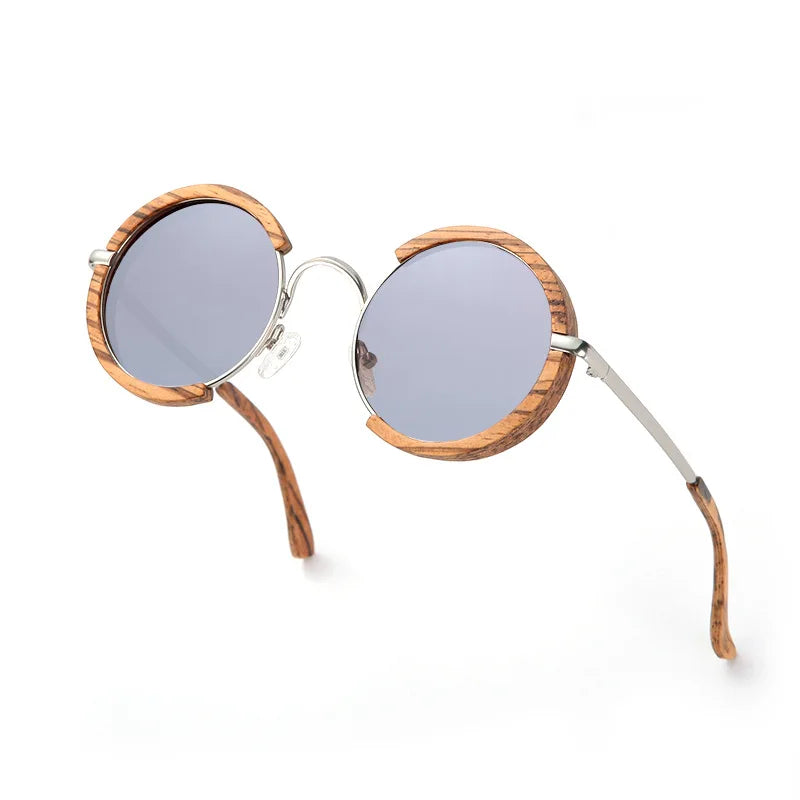 Hdcrafter Unisex Full Rim Round Wood Alloy Polarized Sunglasses 56407 Sunglasses HdCrafter Sunglasses silver